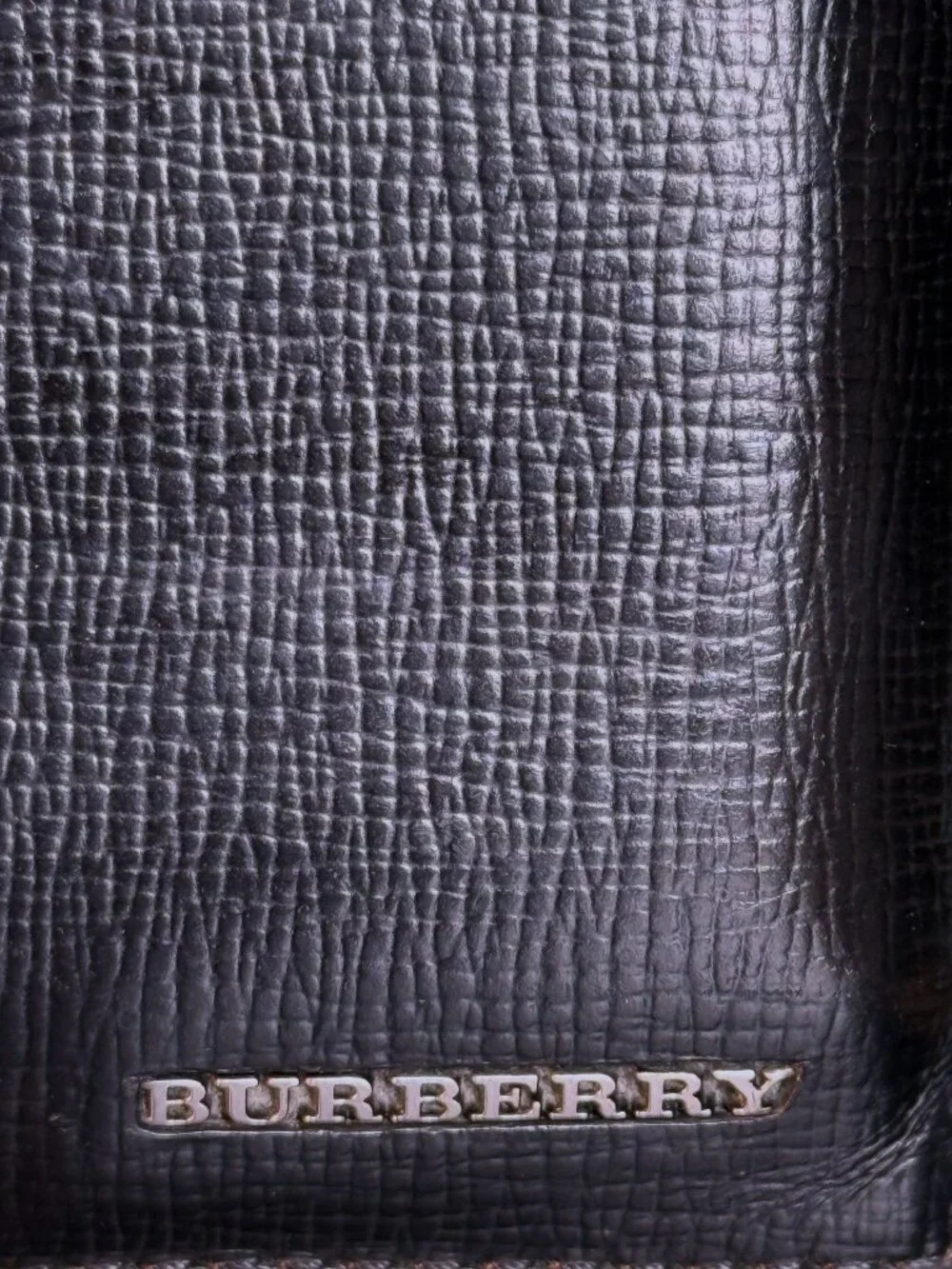 Burberry Mens Vintage Black Leather Bifold Wallet with Coin Pocket and COA